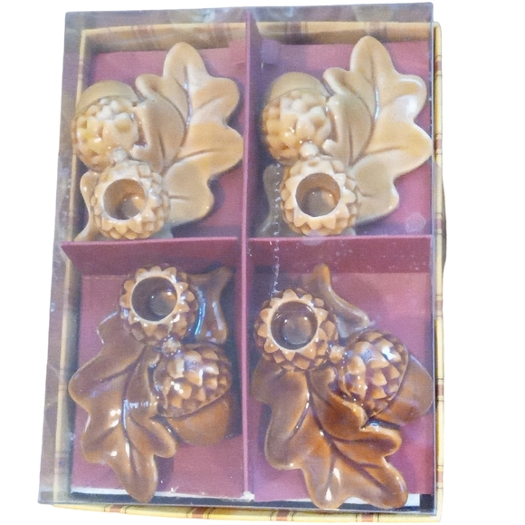 Williams Sonoma Acorn Taper Holders Oak Leaf Fall Autumn Set of 4 - Picture 7 of 10